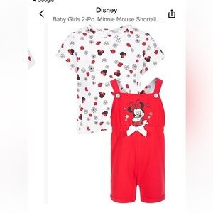 New Disney Baby Mickey Mouse Minnie Mouse Two Pieces Set Overall Romper Top Red